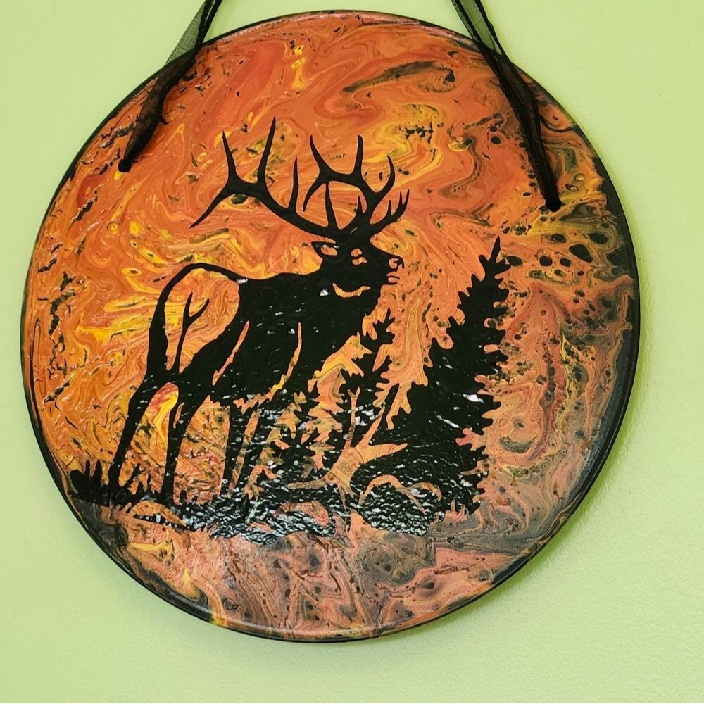 Hand Crafted Colorful Elk Fluid Art Painting On 12" Vinyl Record